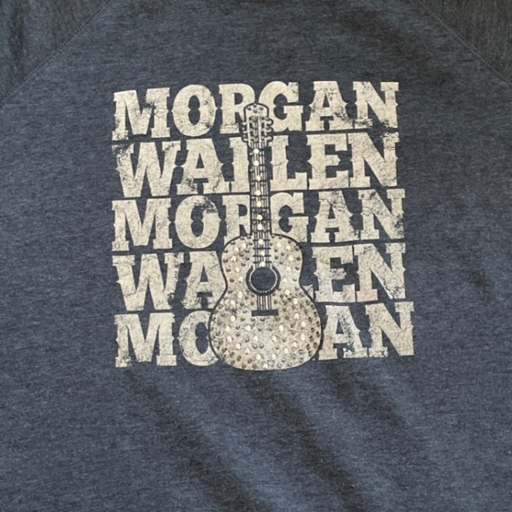 Morgan Wallen Graphic Sweatshirt Charcoal Grey Rhinestone Guitar Country Music - Picture 3 of 7